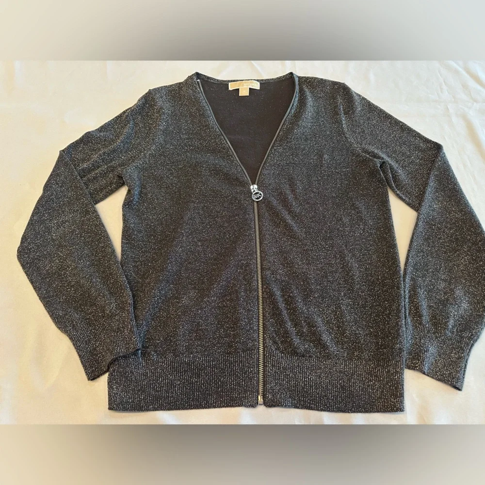 Michael Kors Glittering Silver Black Zip Up Top Size Medium